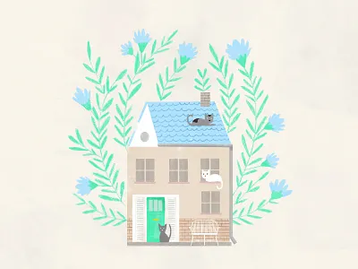 The Cats' House animals cat design digital digitalart drawing flower flowers home house ilustration pastel photoshop plants wacom