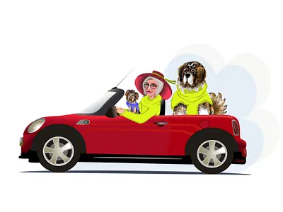 Advanced lady with her dogs 🐶🧑🏻‍🦳🚘 artworks car character character design cute art digital art digitalart digitalillustration dogs driver flat design flatart illustration ipadproart lady vector vector art vector illustration vectorpainting voyager