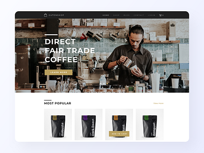 Gutenshop - Online Coffee Theme ☕️ black branding coffee coffeeshop design landing page landingpage online shop online shopping ui ux webshop website website design white wordpress theme