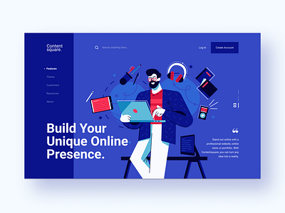 Contentsquare - Header Exploration 3 character character design discover exploration flat design gadget header illustration influencer landing page lifestyle minimalist passion ui ux vector web web developer website website concept