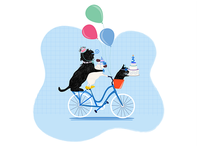 Happy 3rd birthday! 2d adobe birthday birthday cake birthday card birthday illustration birthday invitation birthday party bycicle character cute cute animal design dogs happy birthday illustration illustrator vector