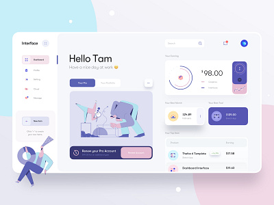 Interface Dashboard v2 account app app design button card chart clean dashboard graphics icons illustration illustrations interface minimal money product profile ui ux web design