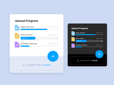 File upload manager adobexd app design dark mode dark ui design minimal product design ui uiux user interface ux webdesign