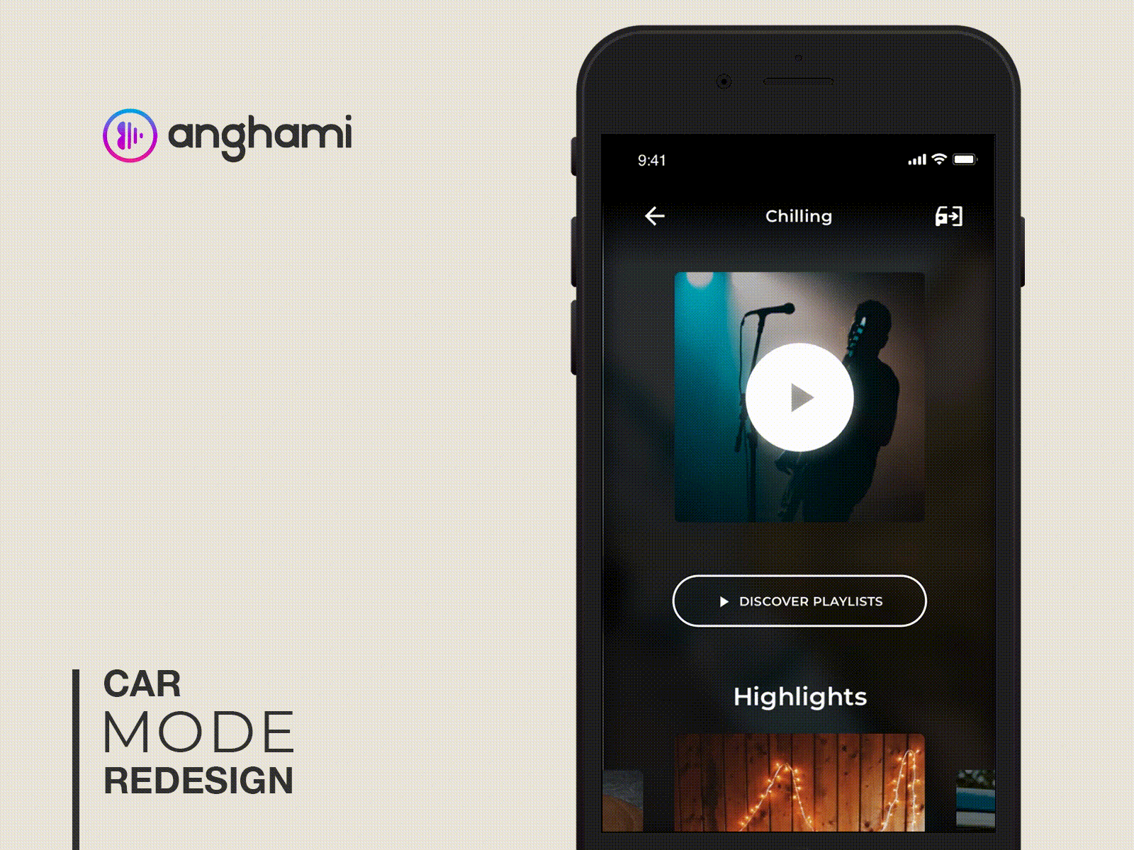 Car Mode Interaction Redesign - Anghami App anghami app design car mode driver friendly high fidelity interaction design mobile mockup music app music app ui music player sketch ui design user experience design ux design