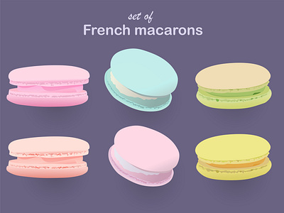 French macarons almond assortment bakery cafeteria cake calories card collection colorful cookie cream delicious dessert food french gastronomy gourmet green illustration isolated