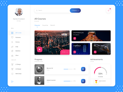 Course Dashboard ui design illustration photoshop typography ui ux web webdesign xd design