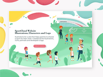 SportCloud Website Header character character art creative design cute cute art football header header illustration illustration kids plants playful sport textured trainer ui vector vector art web webdesign