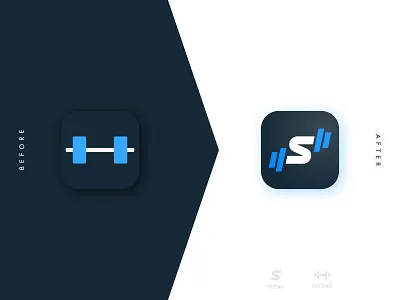 Strong - Rebrand barbell brand brand identity branding design dumbbell fitness gym app identity designer lettermark logo redesign logomark logotype designer negative space rebrand rebranding s letter smart mark typography workout