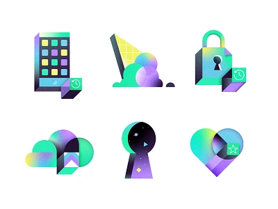 Blockchain data storage blockchain data gradient heart icons illustration keyhole patswerk phone technology ui vector