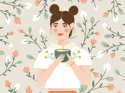 Matcha Monday coffee fashion floral flowers graphic design illustration illustrator lady latte matcha people spring wallpaper woman