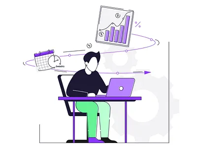 А man works in a business company art business company design flat illustration