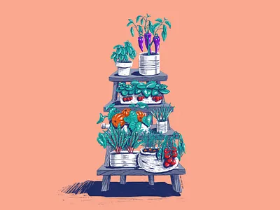 Future.. can carrot fruits future garden illustration mrcoofs pumpkin strawberry tomato vegan vegetal veggies wood