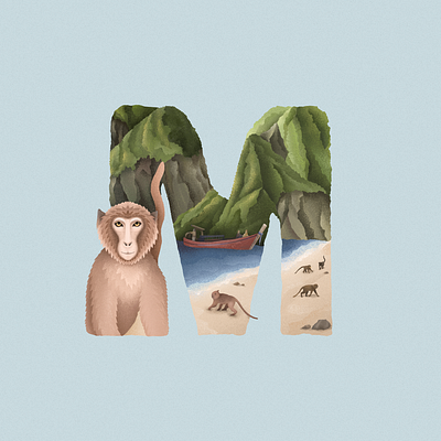 M is for Monkey island in Thailand 36daysoftype illustration illustration art lithuania mletter monkey thailand