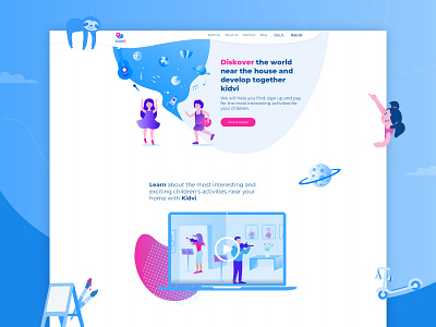 Kidvi Platform blue branding color design dribbble illustration kids landing landing page landscape layout platform ux vector website