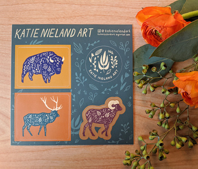 Floral North American animal stickers art bison design illustration nature sticker design stickers vector