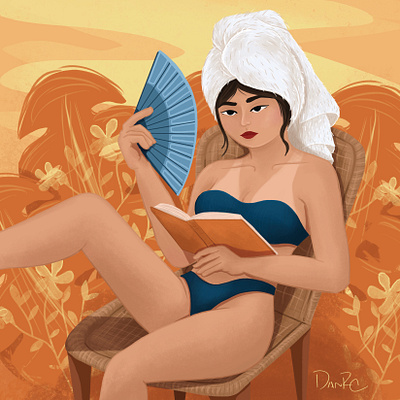 Sunbathing art bikini charactedesign children art children book illustration design enviroment flowers girl heat hot illustration reading summer summertime sunbathing swimwear tan woman