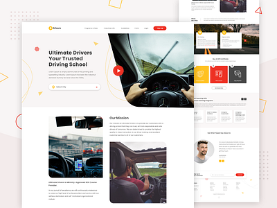 driving school landing page design concept branding clean design clean ui design drivers driving driving school icon illustration logo minimal mordern style road test schools simple typography ui ux web website