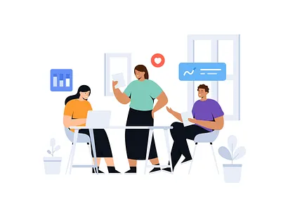 Muda mudi - Startup & Teamwork Illustrations app character design flat illustration landingpage mobile office people studio team teamwork ui vector work