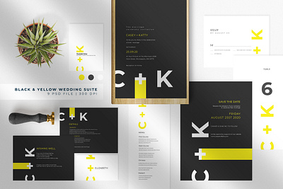 Black & Yellow Wedding Suite anniversary black bride cars designs diy elegant feminine groom invitation invitations invite minimal minimalist modern paper party wedding card wedding invitation yellow