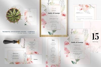 Wedding Invitation Suite - Larissa anniversary bride card design elegant feminine floral flowers groom invitation invitations invite minimal modern paper party watercolor wedding card wedding invitation weddings