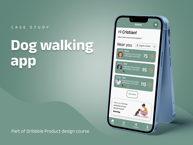 Dog walking app - case study 2022 case study course design dog walking app figma green product design ui ux