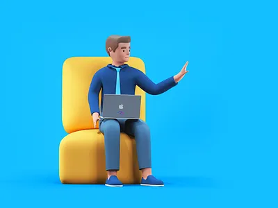 Waiting Accountant 3d accountant apple character computer employee hifi illustration jamm laptop math sitting sofa tie timeless udhaya welcome worker