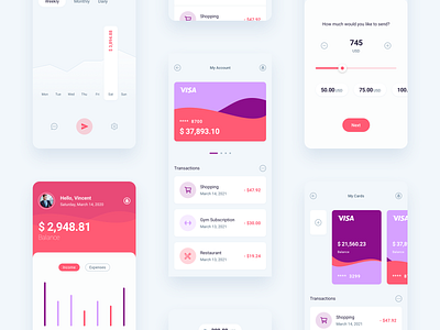 Finance Mobile App app colorful design finance finance app finances fintech fintech app flat ios minimal orange purple ui ux wallet