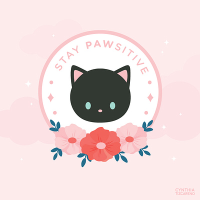Stay Pawsitive cat character design cute illustration simple