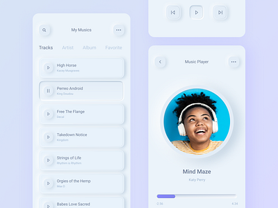 Neomorphism Music Player 3d animation app art brand branding character clean concept design flat icon illustration interface ios logo minimal mobile ui ux