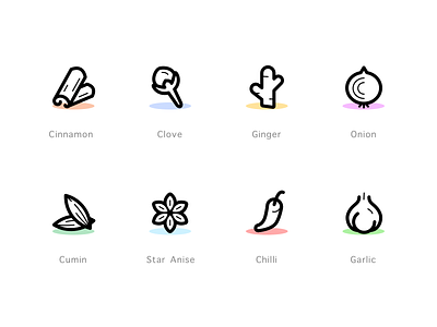 Herbs & Spices icons chilly cinnamon clove cumin garlic ginger herbs icons icons set indian spices line icons onion spices star anise