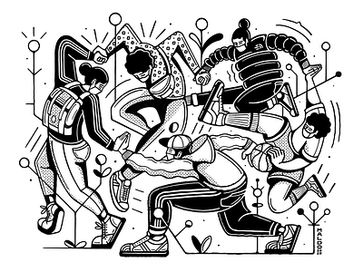 The Dance adidas adidas originals backcpack black and white corona coronavirus covid 19 covid19 dance editorial illustration interpretation maldo maldonaut northface procreate rebound simple thedance timelapse