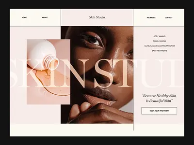 Skin Studio Website Header booking fashion layout minimal minimalist modern photography serif skincare typography web design website