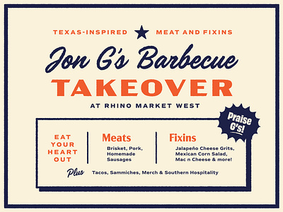 Jon Gs Takeover barbecue bbq event flyer lockup meat poster type