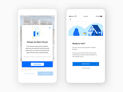 Zillow Self Tour Experience android app design door home shopping home tour illustration innovative ios ios design modal new technology open house real estate self tour tour unlock unlock door zillow