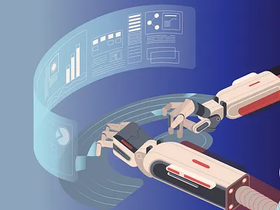 4th Industrial Revolution android cyber cyborg flat future hologram illustraion industrial intelligence machine robot vector