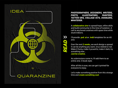 Quaranzine - a collaborative project, we want you! blackletter collab corona coronavirus covid 19 design fade graphic design grunge halftone illustration illustrator poster poster art poster design print print design typography vector