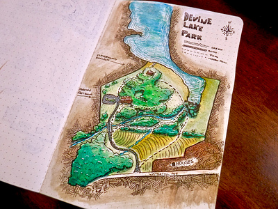 Lake Map dnd drawing dungeons and dragons illustration ink lake map scouts trails watercolor