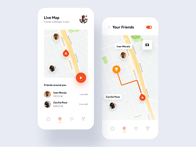 Daility App UI Kit achievement activity app challenge clean colors concept design friends health map minimal mobile mobile app mobile ui nearby orange ui uikit ux