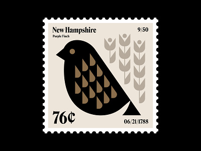New Hampshire stamp updated bird east cost feathers finch flowers icon illustration logo nature new england new hampshire philately postage stamp stamp symbol tulips typography