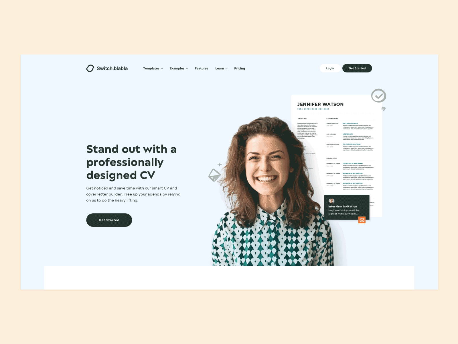 CV Builder in-page transitions animation branding concept cv resume interface principleapp ui design