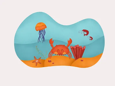 Under the sea. Crab adobe photoshop animal crab digitalart illustraion jellyfish photoshop sand shrimp underwater water