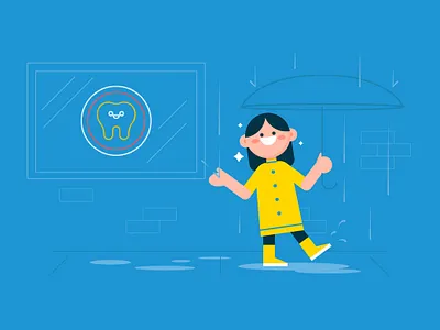 Rainy Day Vibes characters dental dentist design flat front office illustration patient people rain revenuewell umbrella