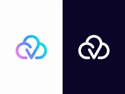 Cloud, letter V, checkmark | Vmship Logo Design branding checkmark cloud colorful gradient connection futuristic hosting innovative logo logo design maintenance pink purple blue green technology tick v monogram website host wordpress