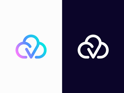 Cloud, letter V, checkmark | Vmship Logo Design branding checkmark cloud colorful gradient connection futuristic hosting innovative logo logo design maintenance pink purple blue green technology tick v monogram website host wordpress