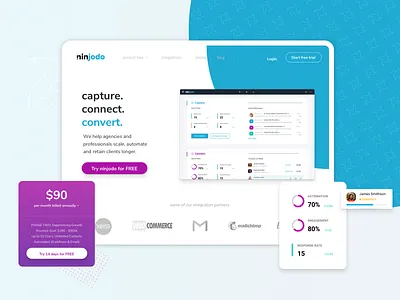 Ninjodo hybrid CRM website marketing agency brand identity branding business crm design product saas sales ui uiux website website builder website design