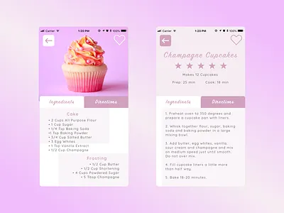 Cupcake Recipe app design flat design iphone 8 mobile recipe app ui