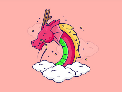 Dragon in Clouds cartoon character design clouds digital illustration dragon flat design graphic design illustration illustrator vector art