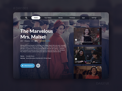 Daily UI 003 - Smart TV UI for Amazon Prime Video amazon prime videos dailyui dailyuichallenge dark ui design smarttv tv app tv shows tv ui ui