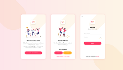 Quit Smoking App Onboarding Ui app design flat illustration minimal mobile app mobile ui onboarding onboarding ui sign in sign up ui ux