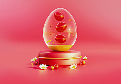 Happy Easter 3d 3d illustration 3d objects 3ddesign 3dposter character colorfull easter eggs flowers georgia graphic design holiday illustration nature objects red render spring tbilisi